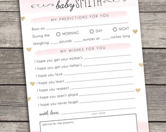 Baby Predictions & Wishes - Baby Shower - Custom Printable - Digital