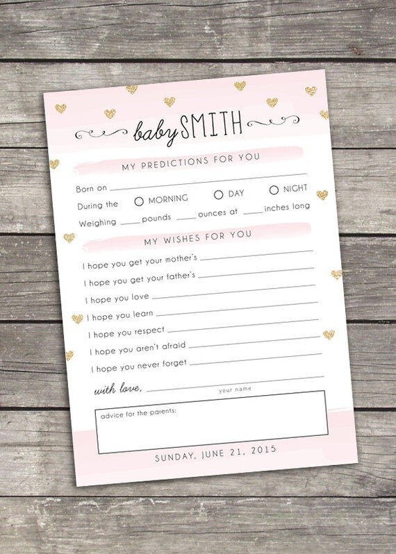Baby Predictions &amp; Wishes Baby Shower Custom Printable