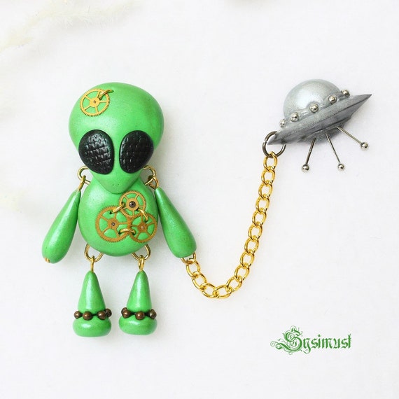 Alien double brooch. Polymer clay alien by SysimustHandmade
