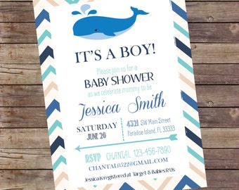Whale It's a Boy Baby Shower Invitation Digital File