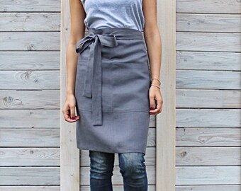 Cafe apron / Linen half apron / Men's and women's apron / chef half cafe wrap apron