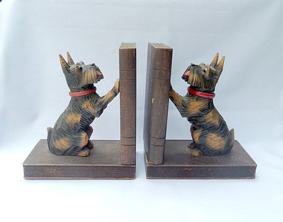 Scottie Dog bookends hand carved scottie dogs vintage home