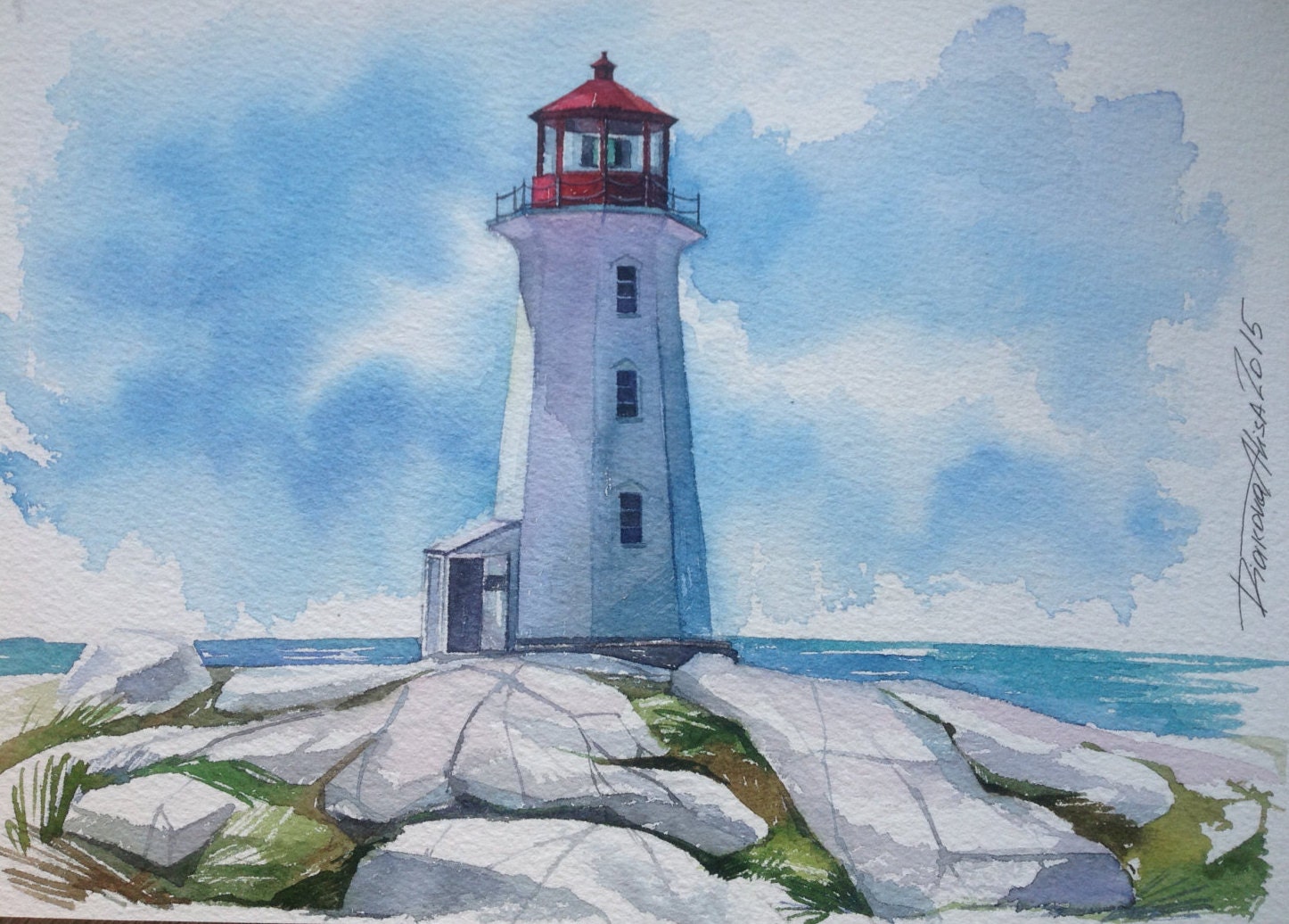 Original watercolor painting Lighthouse Peggi's