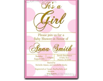 Pink and Gold Baby Shower Invitation, Baby Girl, Baby Shower Invitation, Baby Girl Shower, Pink Invitation, Classic Baby Shower, Sparkle