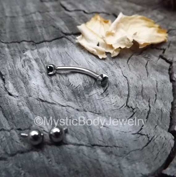 14g Nipple Ring Barbell Curved Black Gemtsone by MysticBodyJewelry