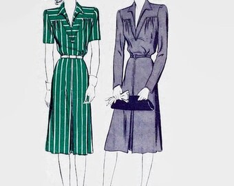 Vintage 1940s Sewing Pattern - Butterick 2485 Sewing Pattern - One-piece Tailored Dress - Size 14 - Bust 32 - Yoke Front - 1940s Dress
