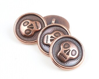 Day of the Dead Buttons Antique Copper Button Clasp Findings TierraCast SKULLY BUTTON Findings Skull Button Dia de los Muertos (PF803)