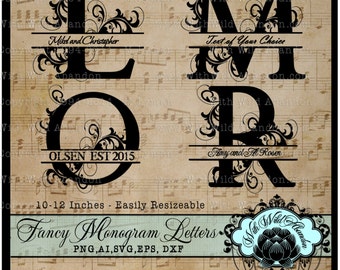 Fancy Letter Swirls, Initials, Monograms, SVG, Vector, ai,png, eps, png, dxf, Wedding Monogram, Patterns,Overlays, Silhouettes