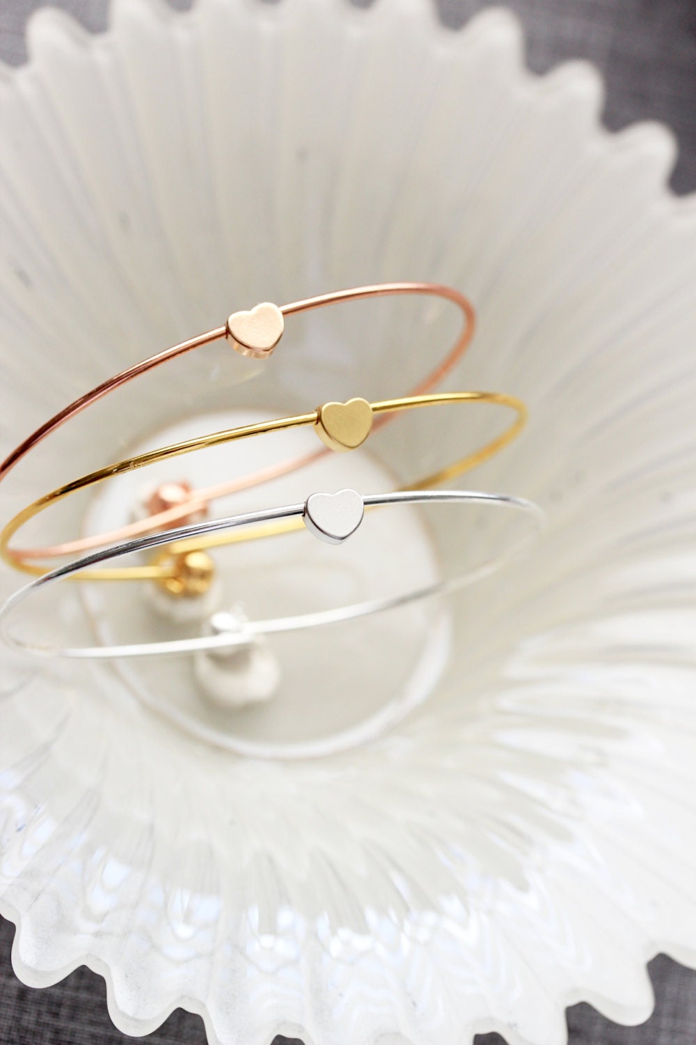 Heart Bangle Bracelet Custom Personalized Bridesmaid Gift