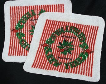 2 Vintage Christmas/New Year's washcloths