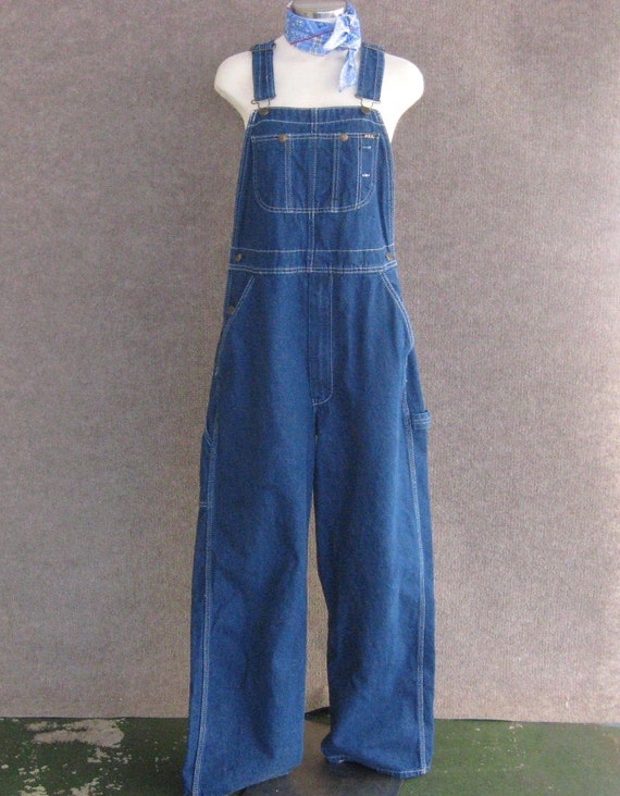 Adult Vintage Bib Overalls Key Denim Indigo Blue Carpenter