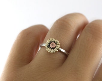 Sunflower Ring, Stack Ring, Flower Stack Ring, Flower Ring, Silver Stack Ring, Sunflower Stack Ring