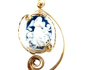 Blue and white Cameo Angels and Cherubs 14k gold filled wire