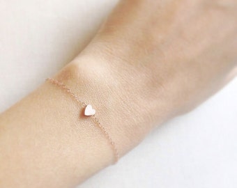 Tiny Rose Gold Heart Bracelet | 14kt Rose Gold Filled Chain | Delicate Rose Gold Bracelet