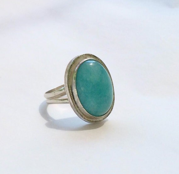 Amazonite Silver Ring Cocktail Ring Sky Blue Silver by Meliciap