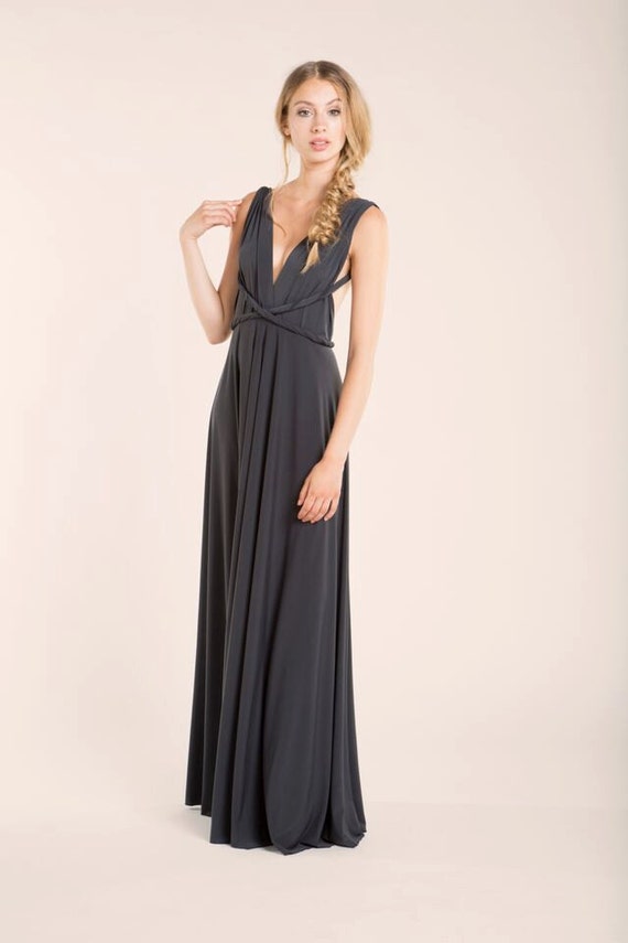 Sleeveless dark grey maxi dress long gray dress formal by mimetik