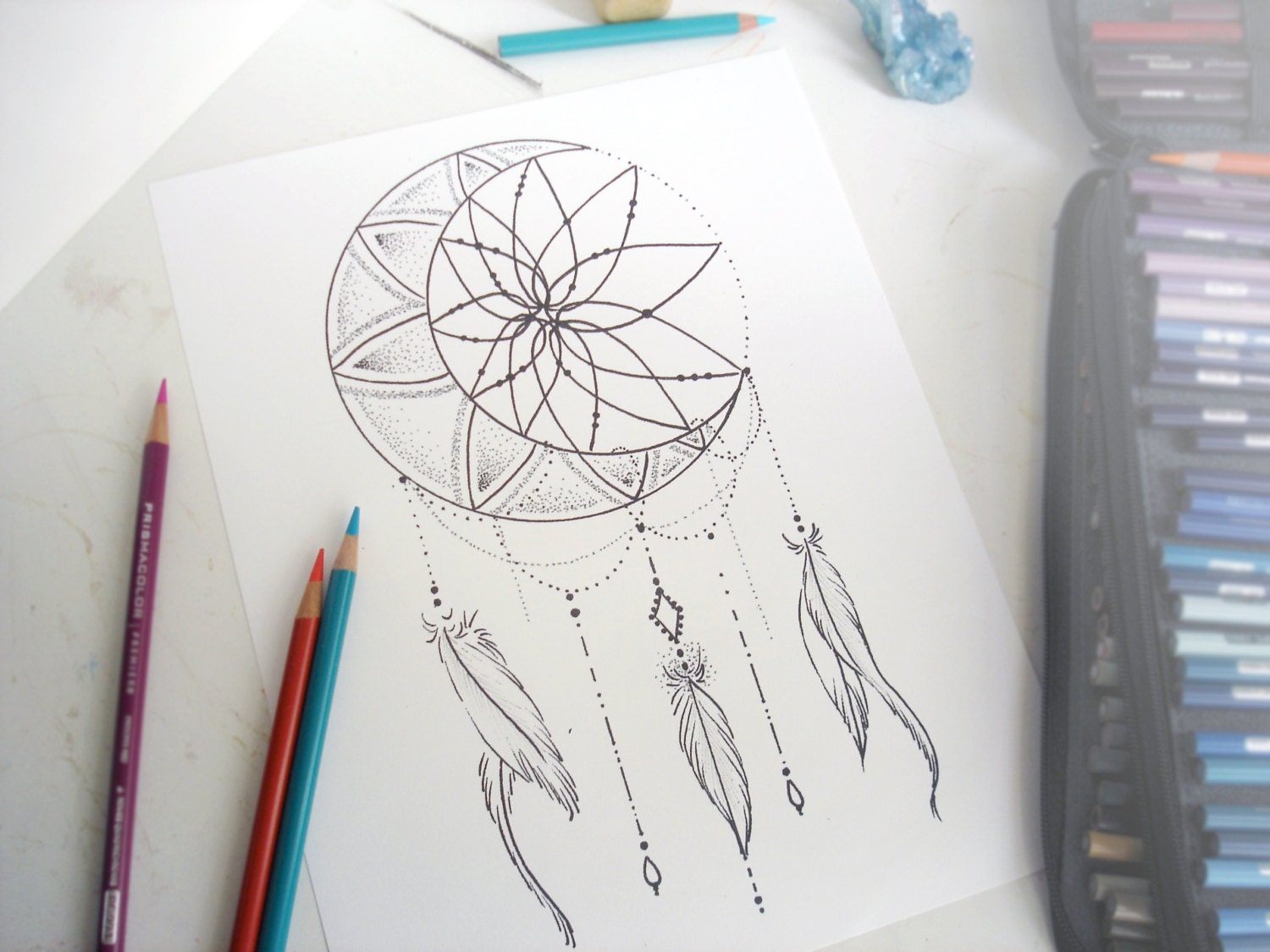Moon Dream Catcher Coloring Page Instant Download Print Your