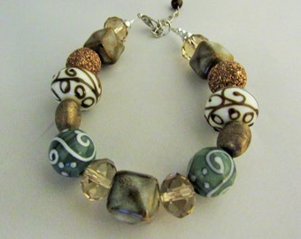 Browns and Greens Glass Bead Bracelet