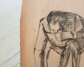 vintage drawing of kneeling man/ sketch no2/ shipping included