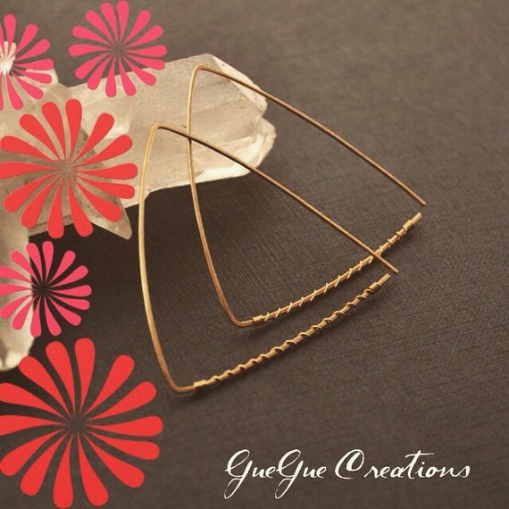 Gold Triangle Hoop Earrings Large Triangular by GueGueCreations