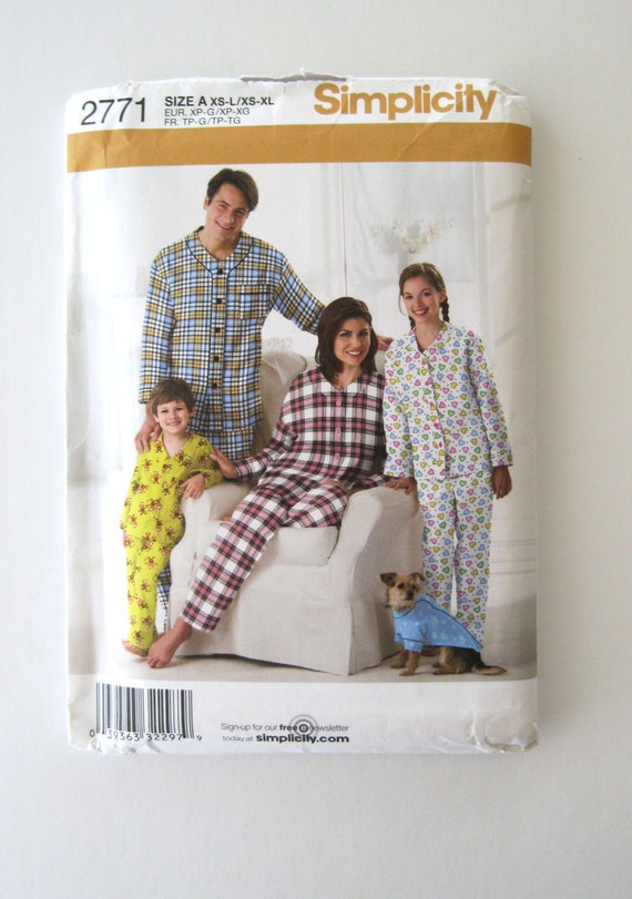 2000 Family Pajamas Pattern Dog Coat Pattern Simplicity