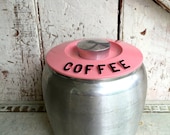 Kromex pink black Kitchen Canister coffee aluminum Pink and black Mid Century vintage