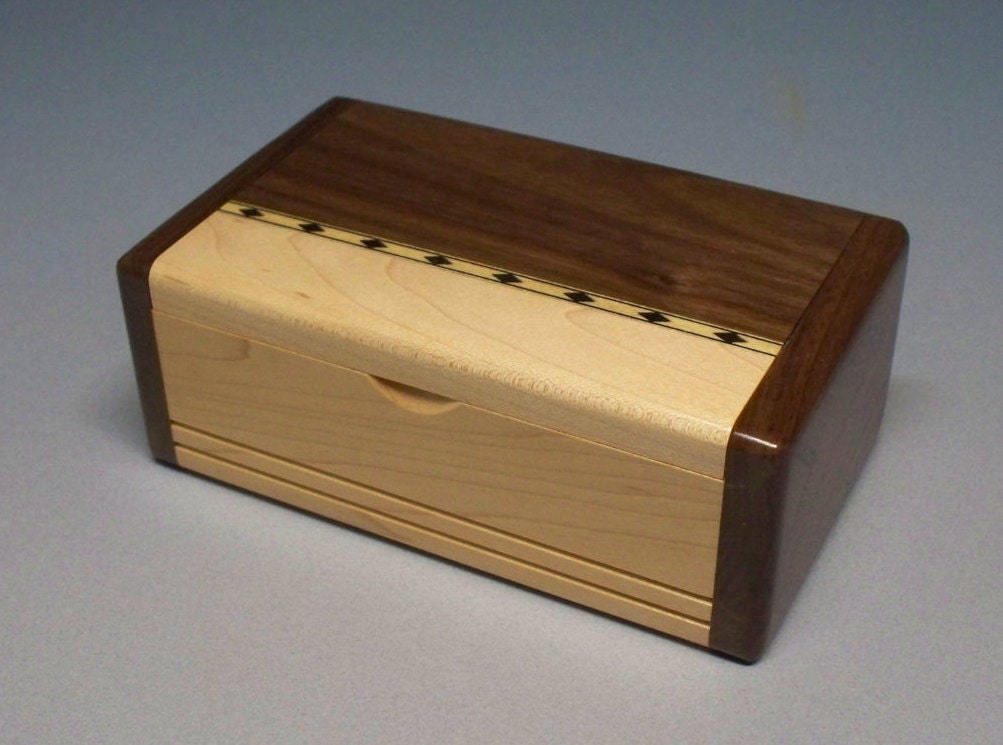 Small Wooden Box Walnut & Maple Inlay Box Gift Idea Best