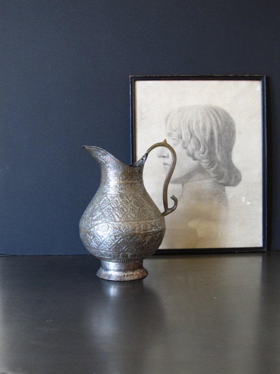 Vintage metal water jug flower vase display jug by justynamrugala