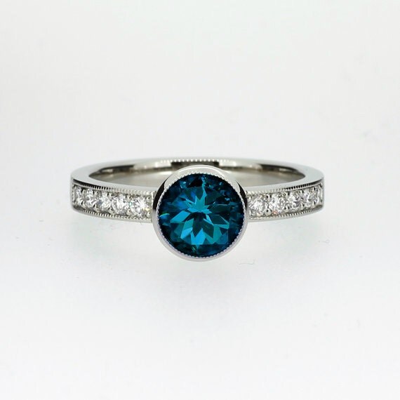 London Blue topaz solitaire engagement ring made from white