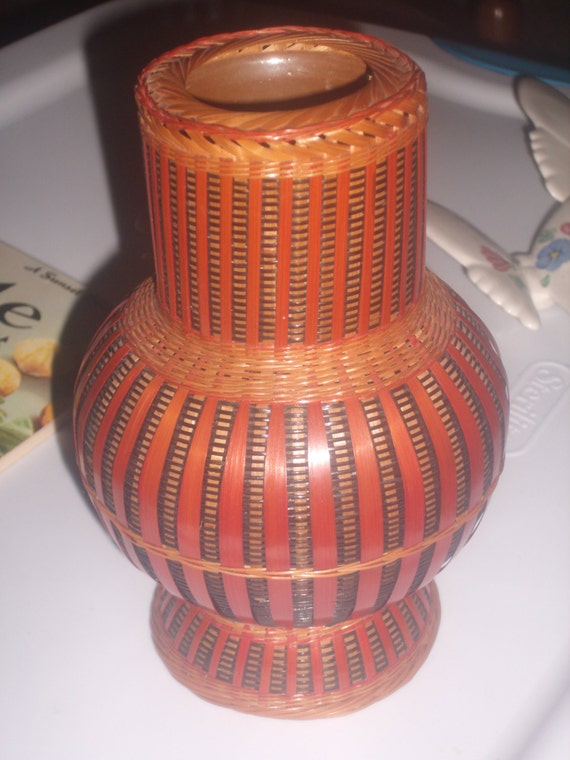 Vintage Basket Weave Glass Vase