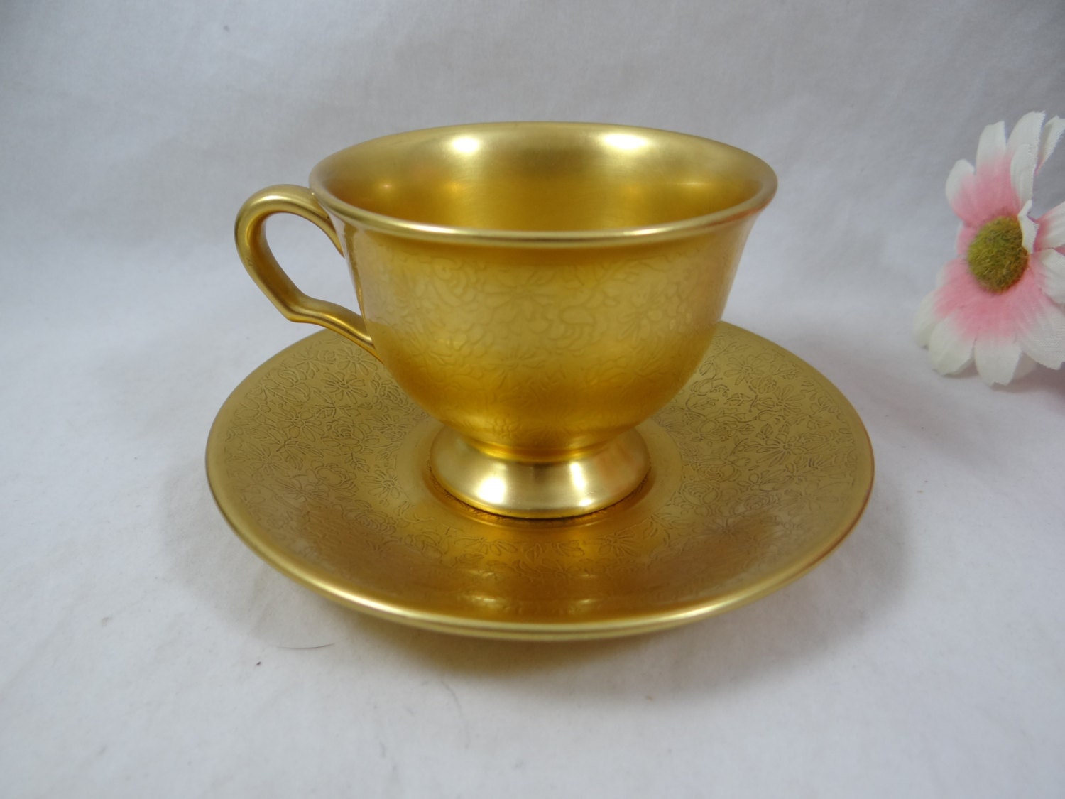 1950s Pickard 669 China Gold Teacup and Saucer Spectacular