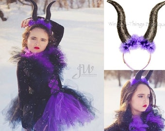 EVIL QUEEN COSTUME Bad Fairy Tutu Dress Set w/ Horn Headband, Maleficent, Kids Halloween Costume, Toddler, Girls, Baby, Bodice, Children