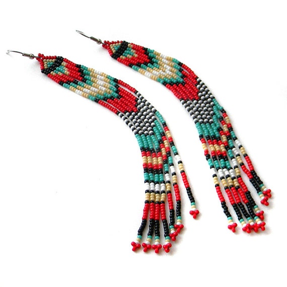 Extra Long Beaded Earrings Dangle Fringe Earrings By Anabel27shop