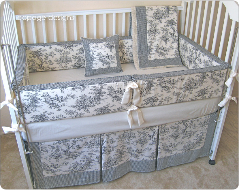 Black Central Park Toile Baby Crib Bedding Set Bumper Pad