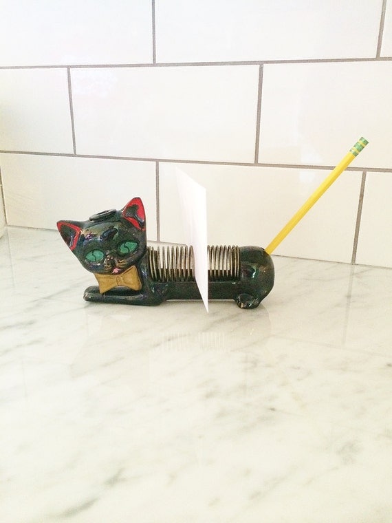 Black Cat Letter Holder , Vintage Letter Holder , Cat Decor , Retro Desk Accessory