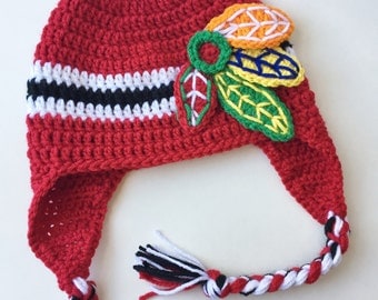 Blackhawks Hat - Crochet Hat - Blackhawks - Crochet Blackhawks Hat - Hat - NHL Hat - Photo Prop - Chicago Blackhawks Hat - Hockey Hat
