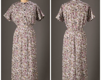 1950s Purple and Gold Paisley Day Dress