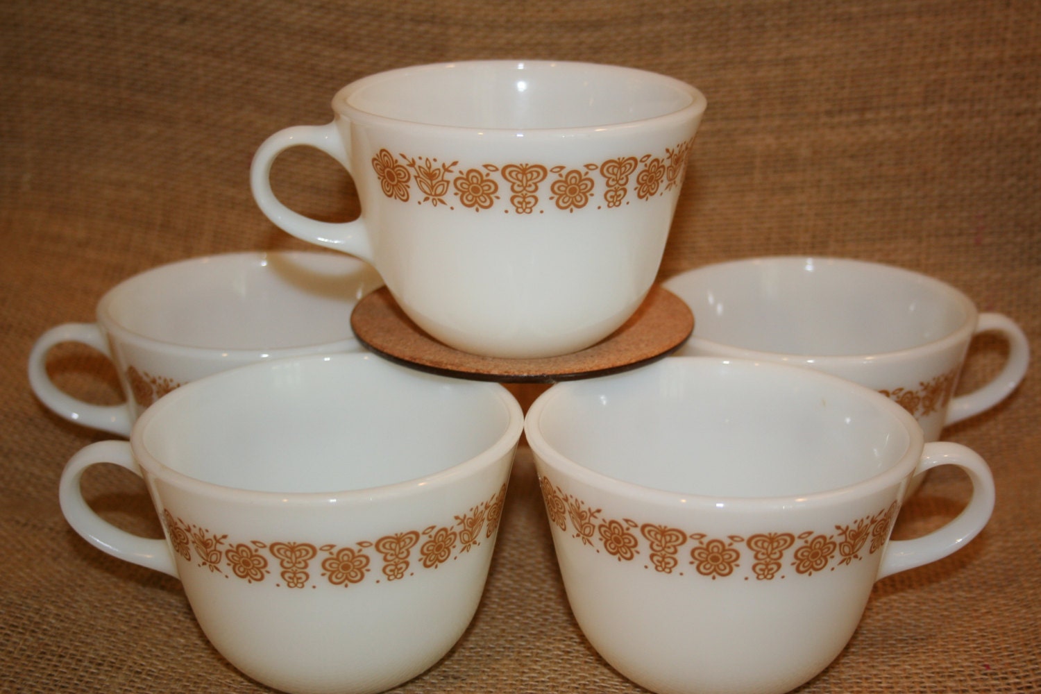 Download Vintage Pyrex Tea Cups Coffee Cups Set of 5 Butterfly Gold