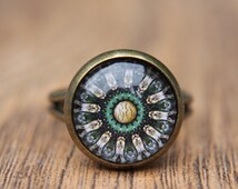 Green Ring, Medieval Ring, Green Medieval, Glass Dome Ring, Adjustable Ring, Statement Ring
