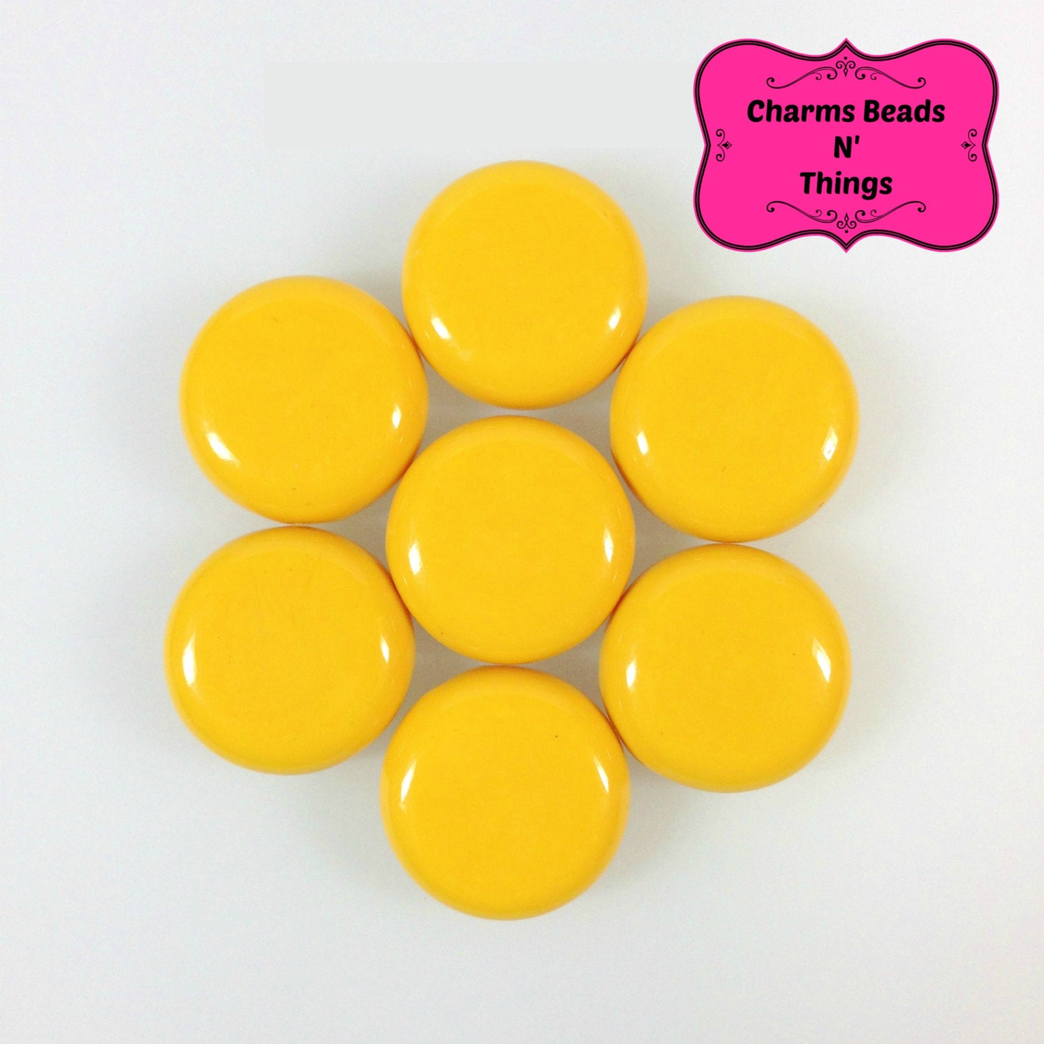 10 pcs 22mm Yellow Acrylic Flat Round Disc by CharmsBeadsnThings