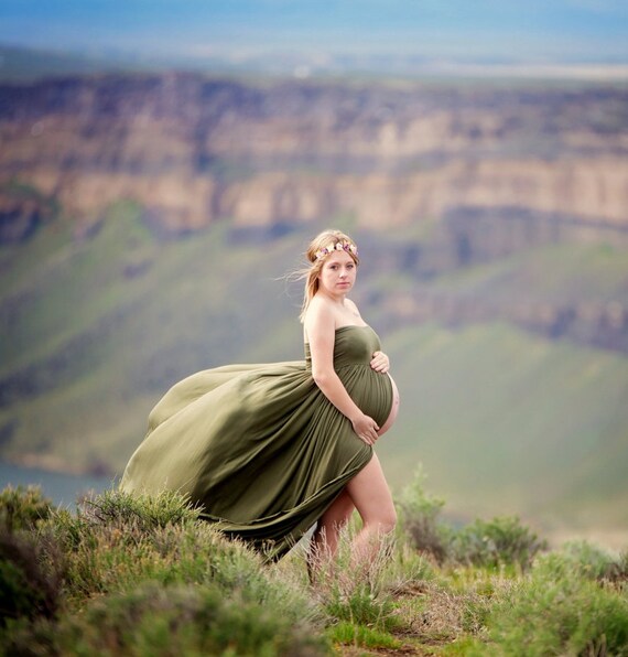 Olive Green Maternity Gown Ready to Ship by TheCitrusBranch
