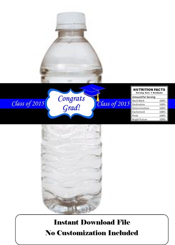 graduation party water bottle label blue graduation party