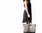Calf Hair Leather Tote, Modern Lined Zipper Shopper, Leopard Hobo Bag, Everyday Tote Bag, Laptop Purse, Back to School