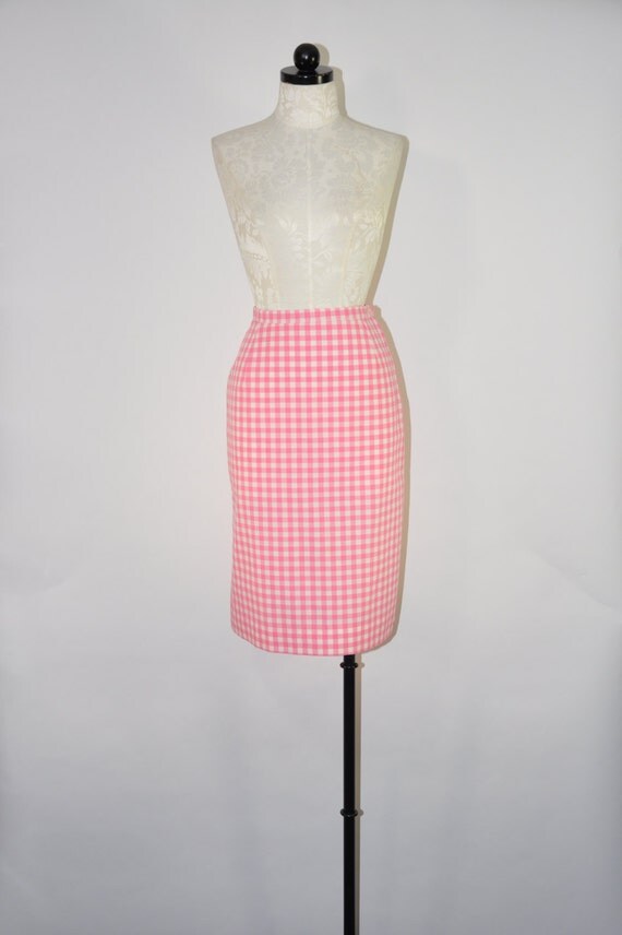 RESERVED / 50s pink gingham skirt / vintage pencil skirt