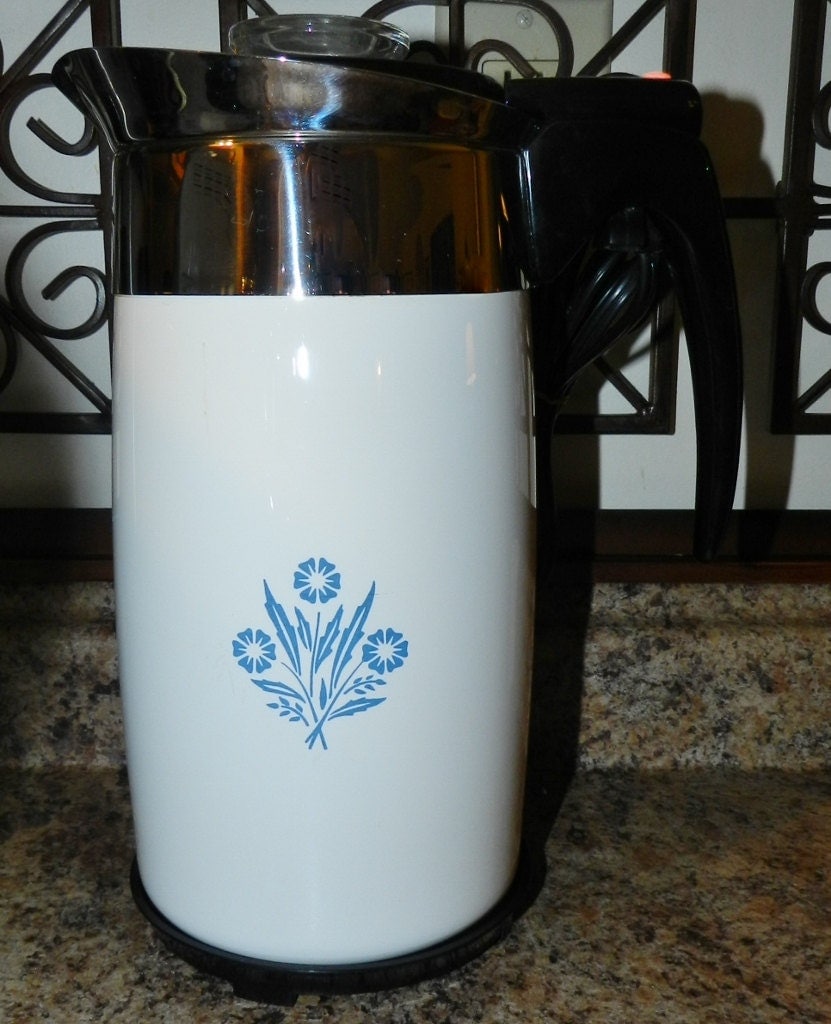 Vintage Cornflower Corning Ware 10 cup electric percolator, coffee pot