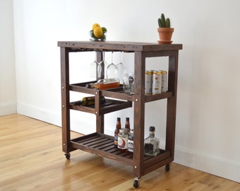 Handcrafted Bar Cart made with 100% Reclaimed Wood - Includes Wine Rack - Free Shipping (Bar, Beer, Wine, Eco Friendly)