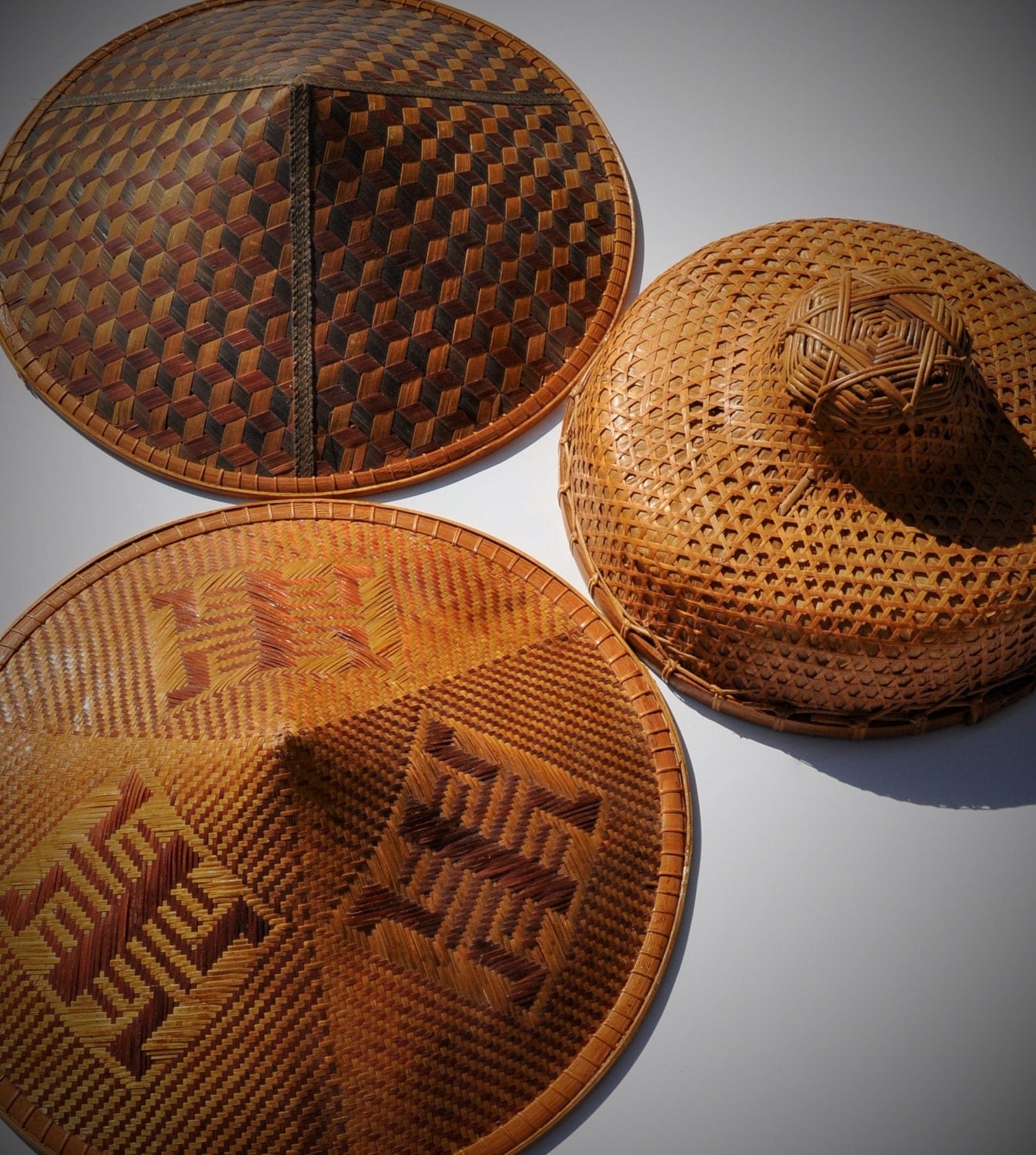 Vintage Coolie Hat Hand Made Woven Bamboo & Banana Leaves