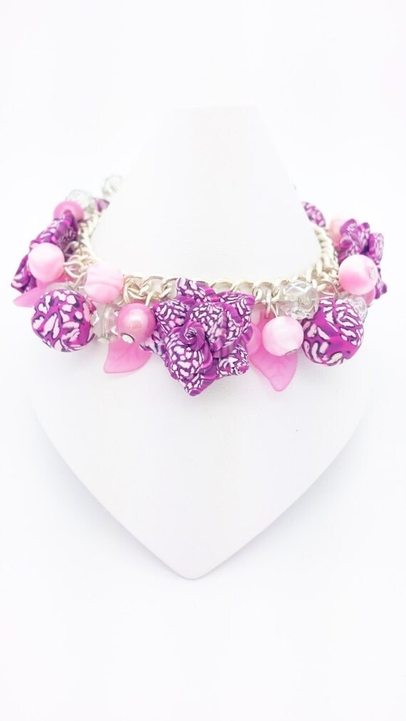 Pink zebra flower bracelet bridesmaid gift by Onestopsparkle