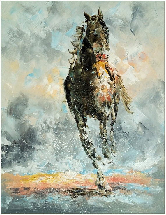 Running Horse Art Signed Hand Painted Modern Palette Knife