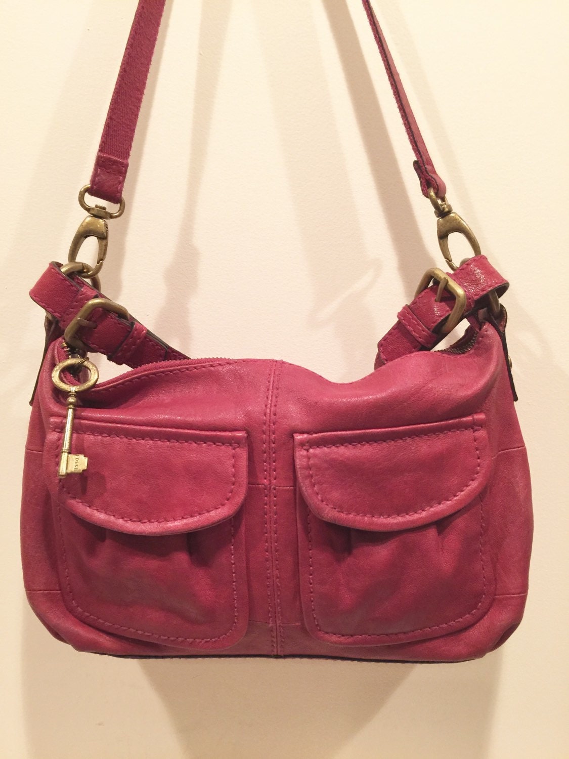 Fossil handbag leather purse shoulder bag satchel pink